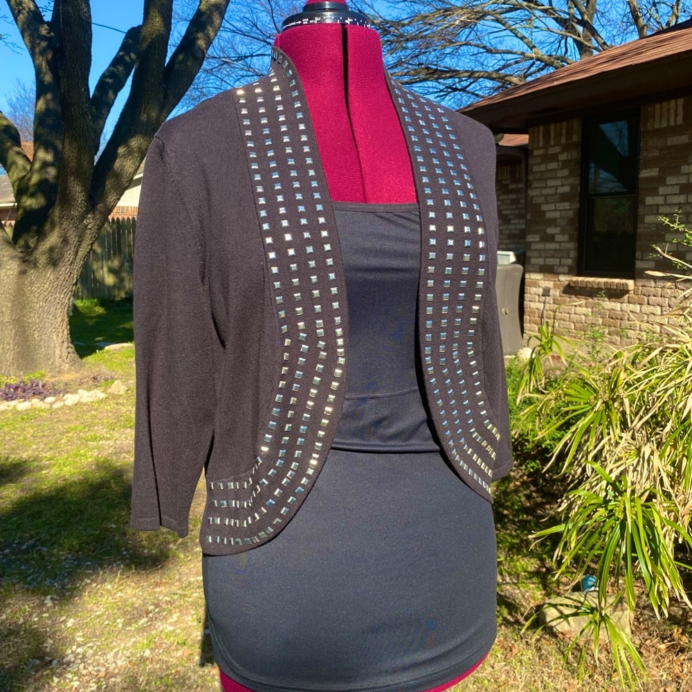 Multiples | Black Mid-Sleeve Cardigan with Stud Detailing XL💍